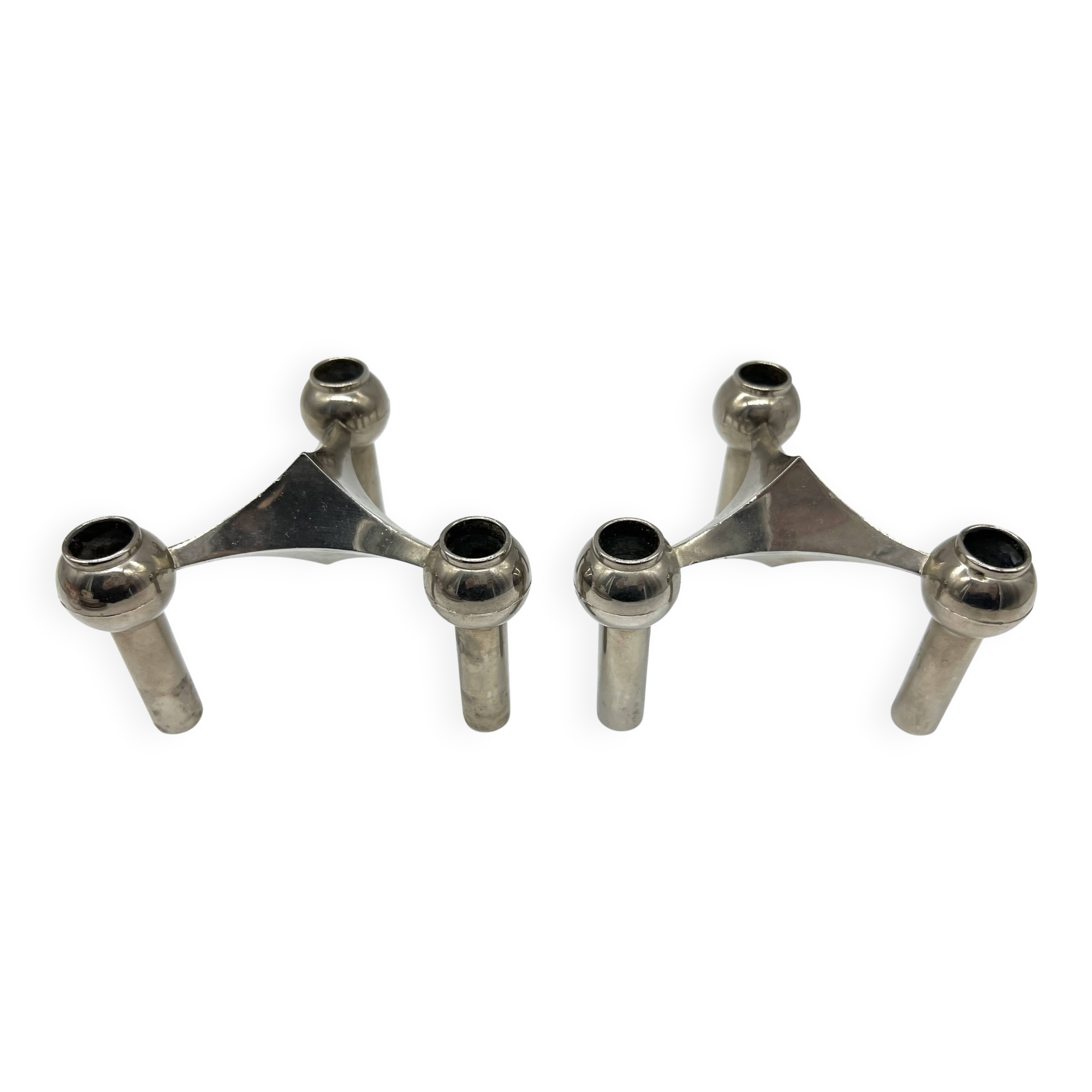 Pair of Nagel modular candlesticks – German Space Age design – Metal