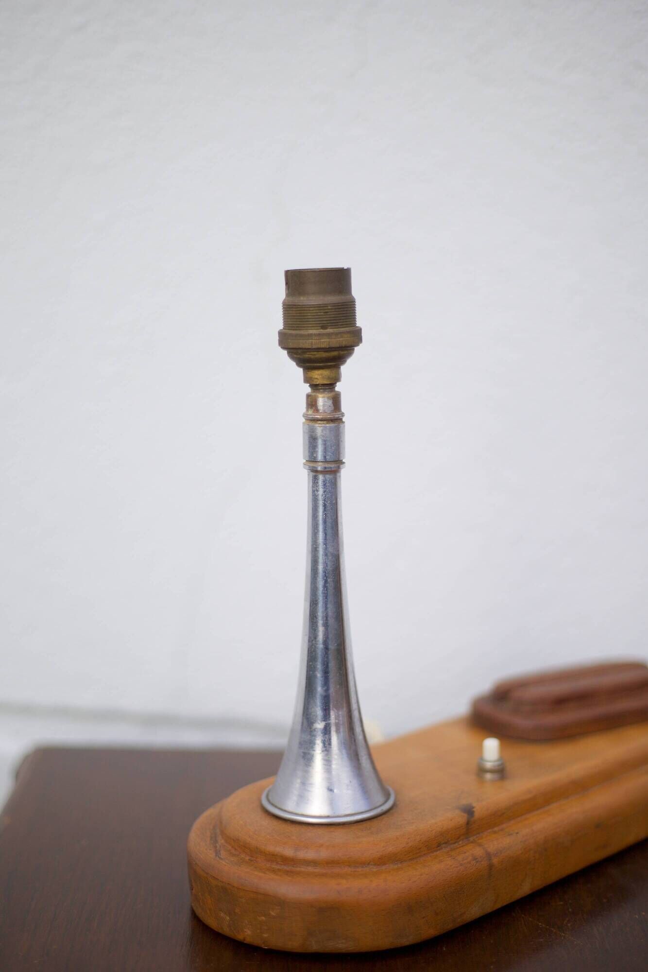 Art deco bedside lamp, table lamp, accent lamp, vintage lamp, wood and chrome lamp, 40'