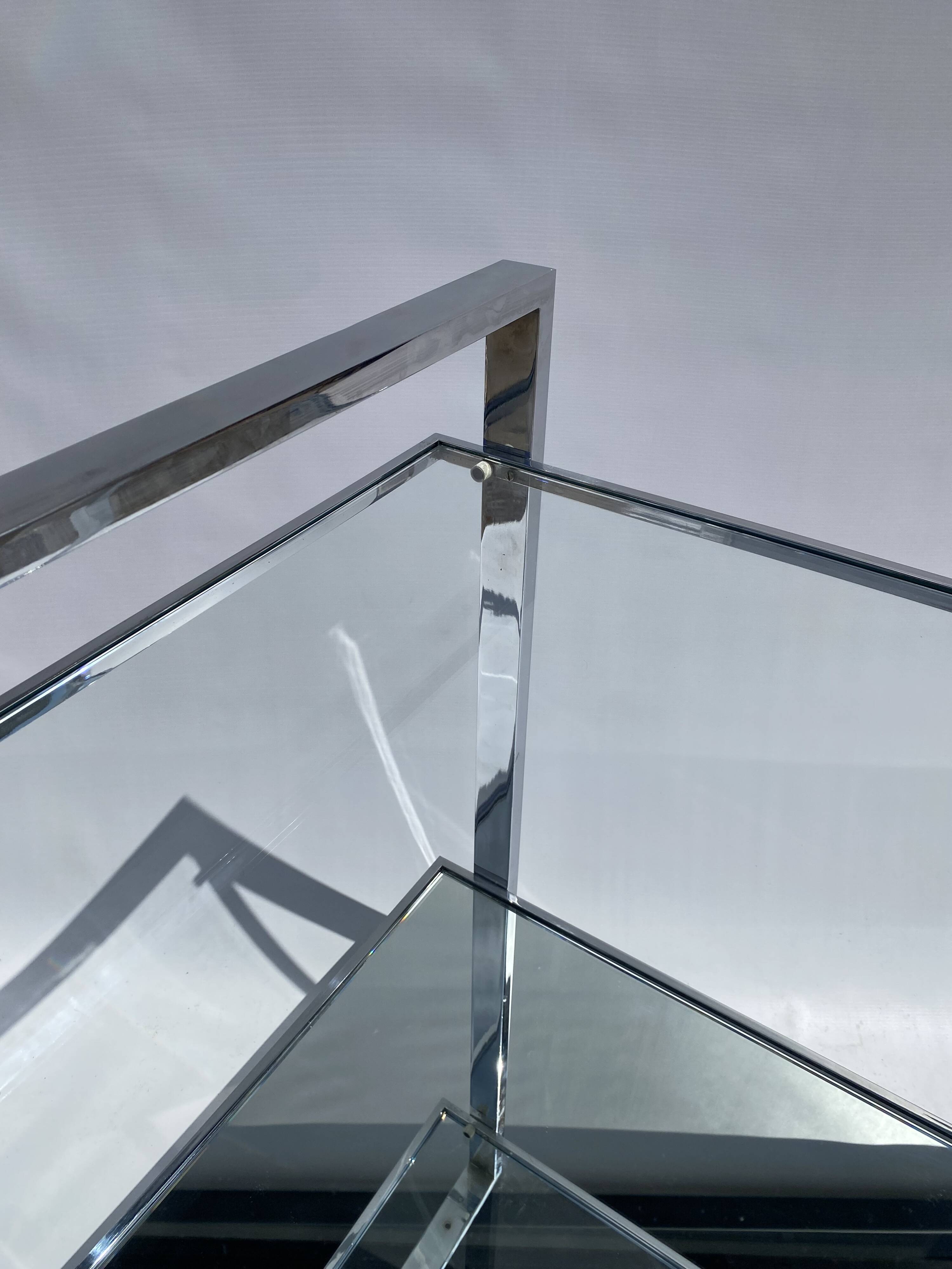 Romeo Rega Chrome 1970s Square Drinks Bar Cart Trolley Table Glass Mirror