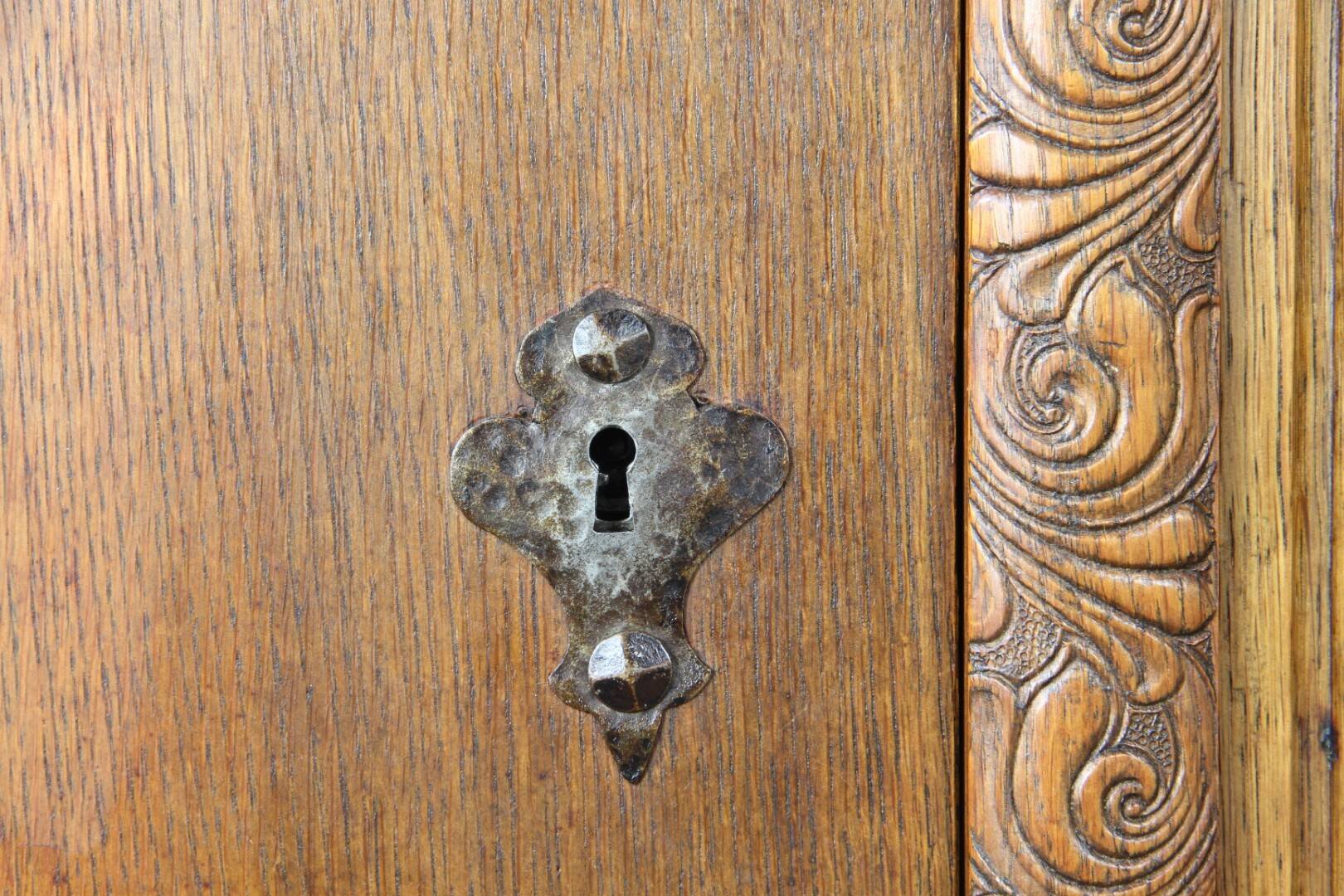 Vintage Danish Baroque Brutalist Style Oak Cabinet 1960s