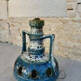 Blue ceramic floor lamp, Fat Lava, double lighting, 70s