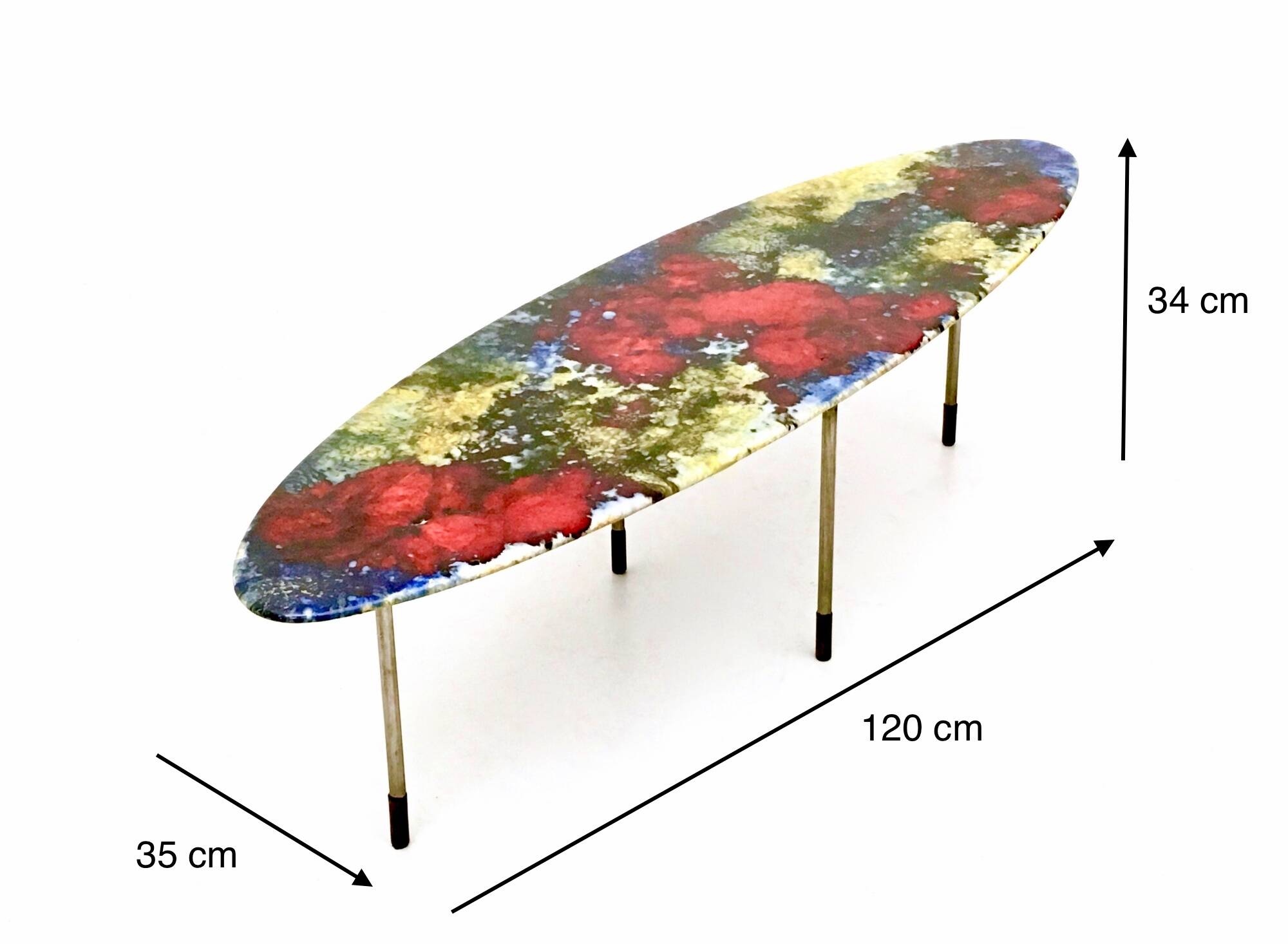 Oval Coffee Table by Stil Keramos with a Colored Lacquered Ceramic Top