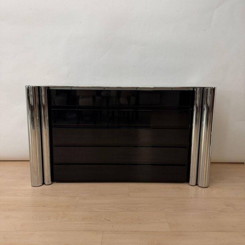 Commode laquée noire en chrome par A. Mosca pour Cinova, Italie, 1969