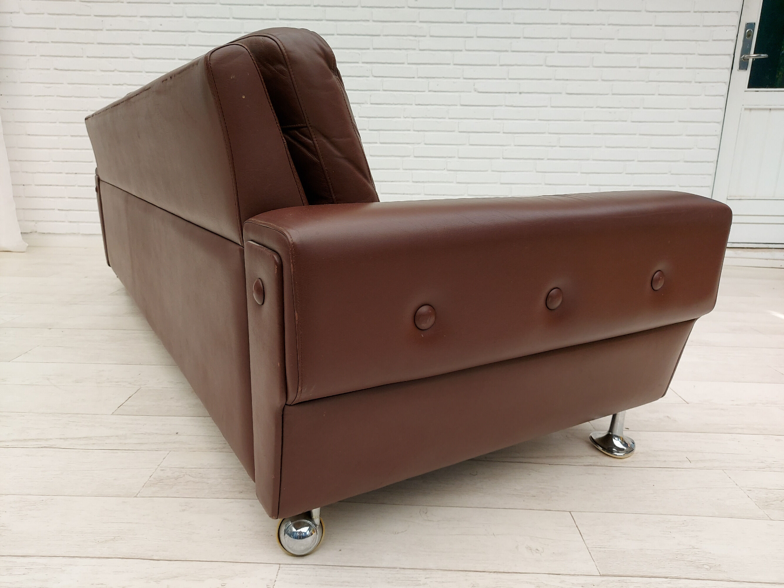 Danish 3-seater sofa, 70s, leather, original good condition