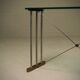Table console en laiton, plateau en verre par Peter Ghyczy, années 1970