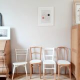 Set of 4 vintage wood and white chairs