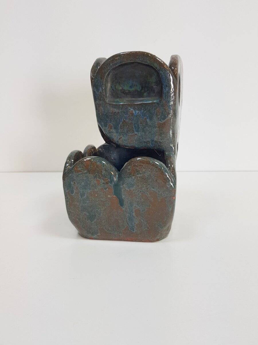 Brutalist Green Glazed Ceramic Flowerpot, 1960s