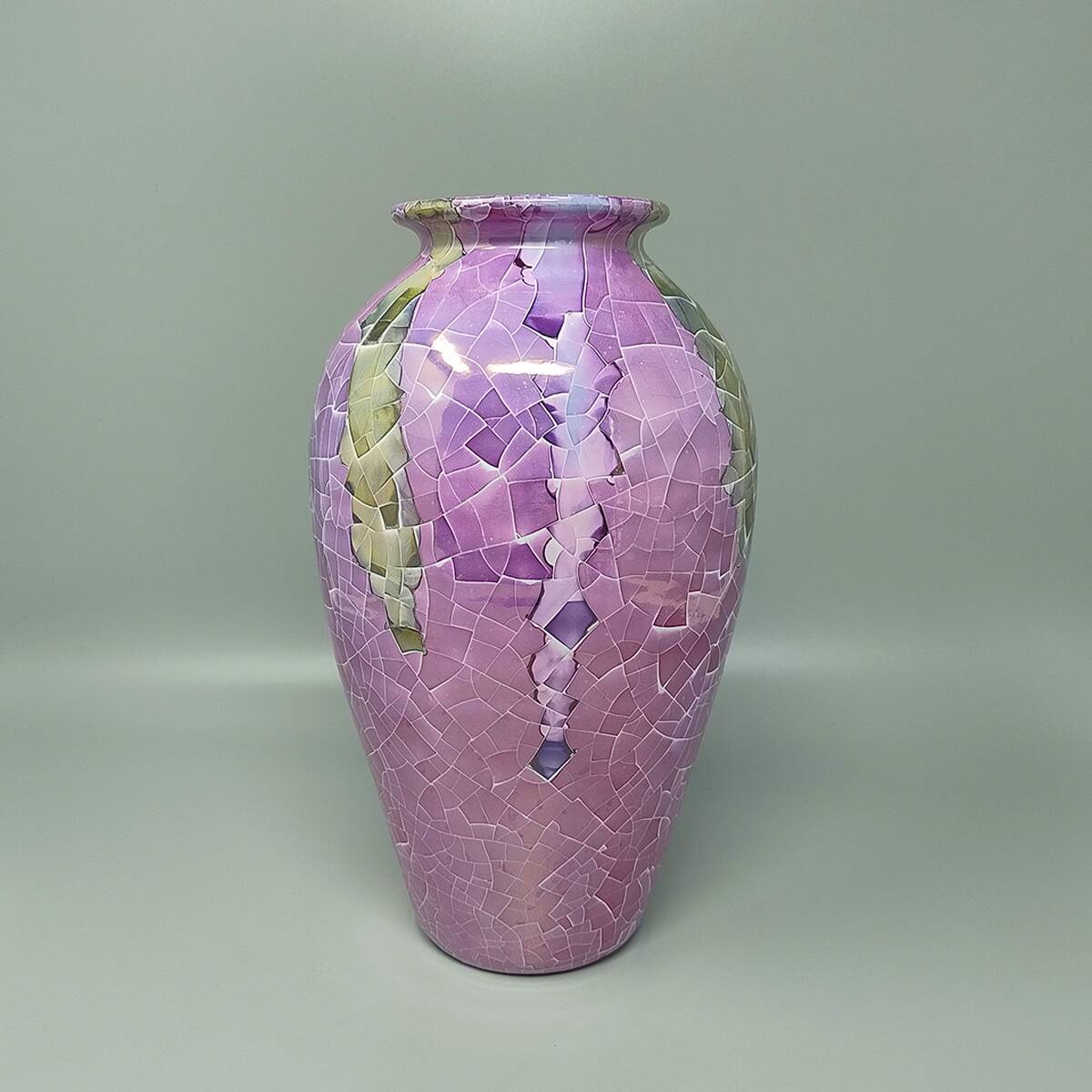 1960s Astonishing Giuseppe Locci Polycrome Craquelé Vase in Sardinian Ceramic. Made in Italy