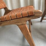 Pair of leather and walnut armchairs