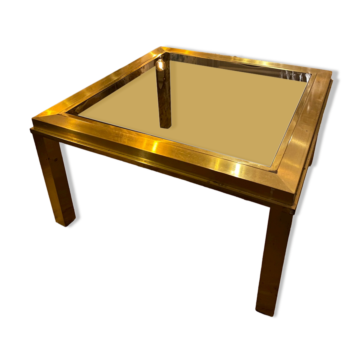 Gold square coffee table and smoked glass