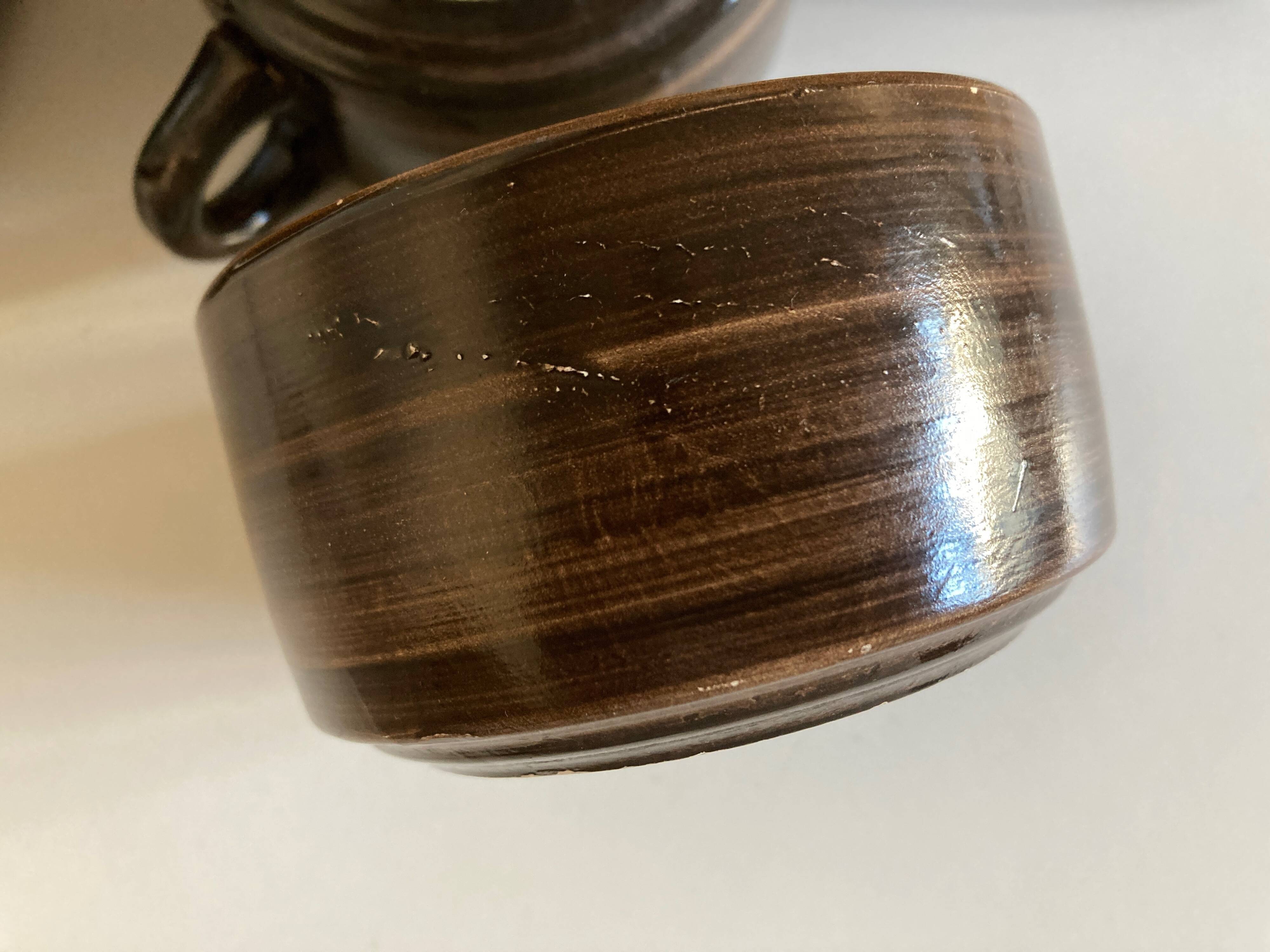 Set de 4 tasses déjeuner Salins décor bois 1970