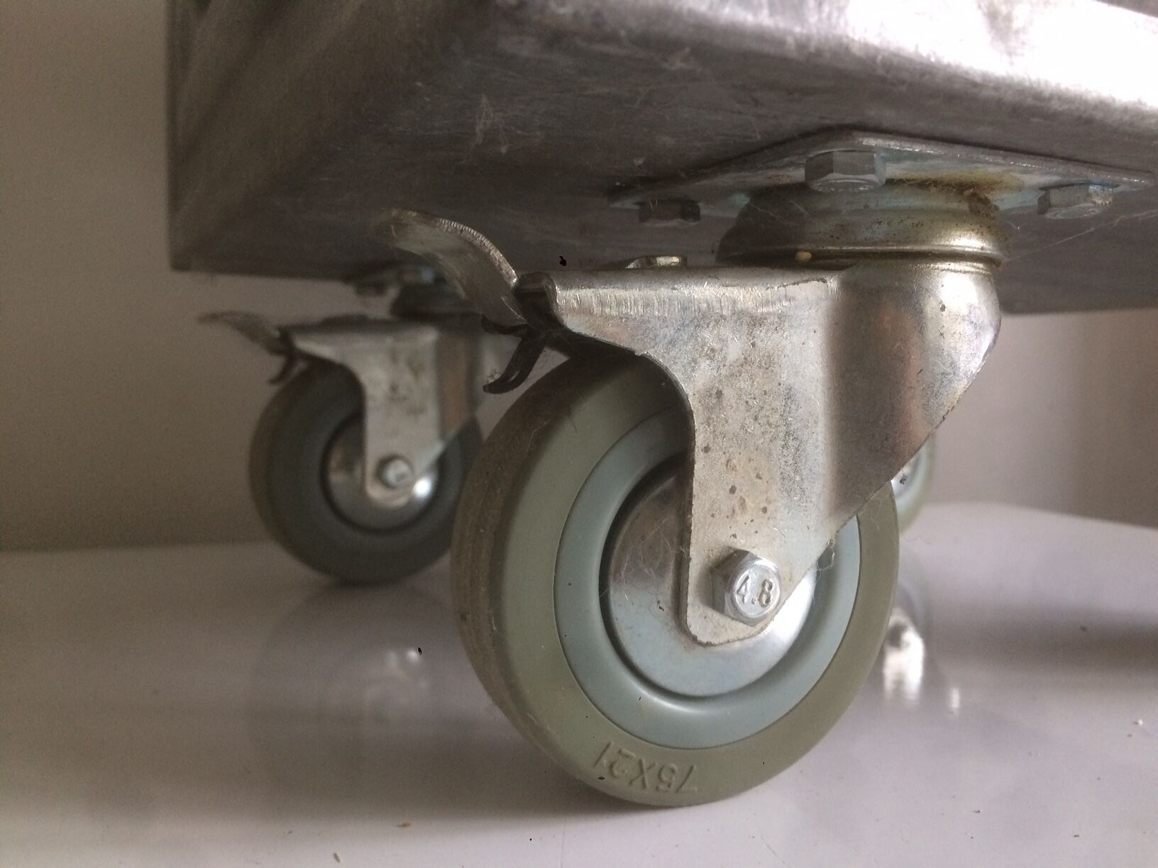 Metal storage box, Schafer Kasten, on wheels