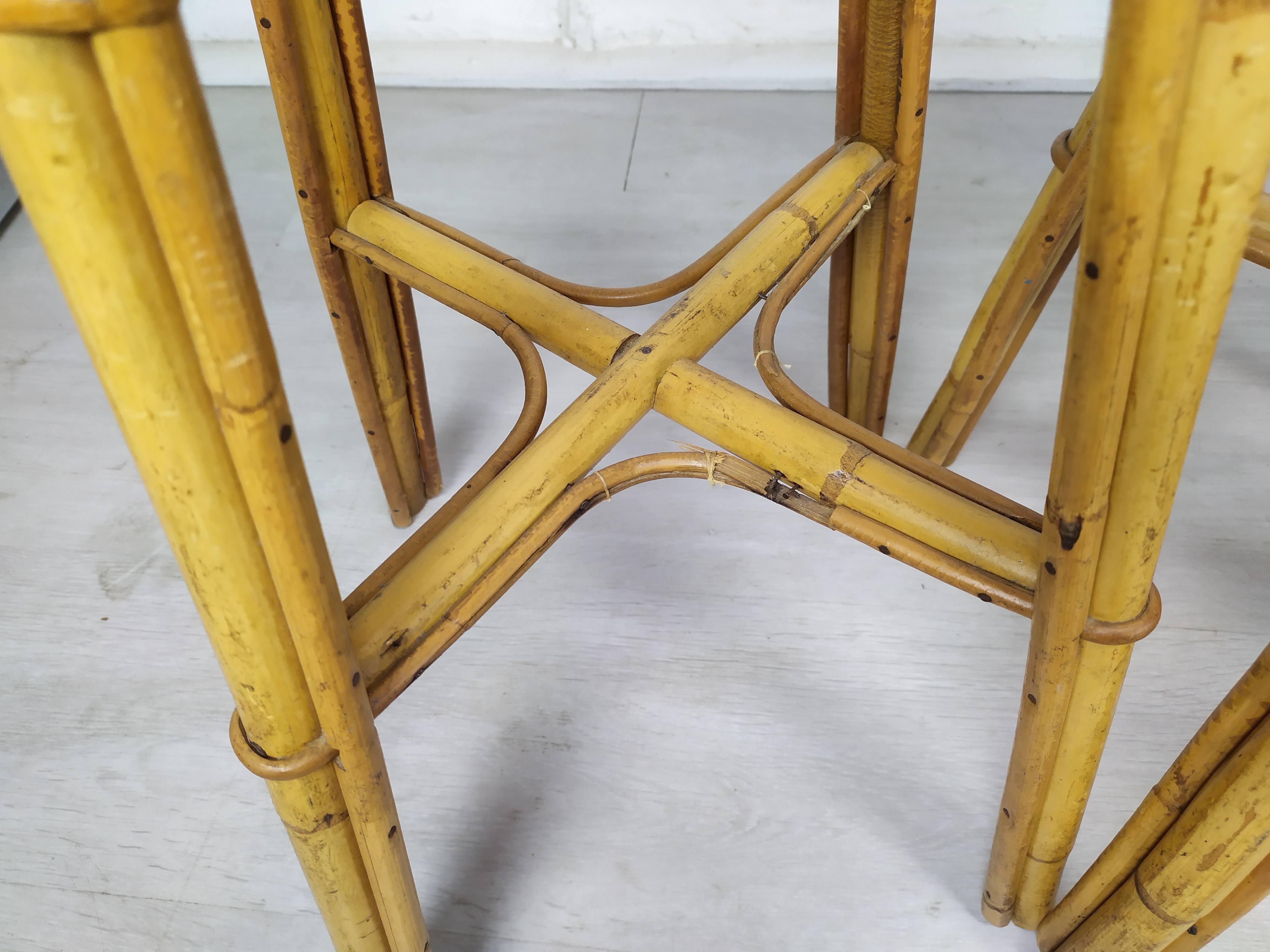 Vintage rattan bar and stools