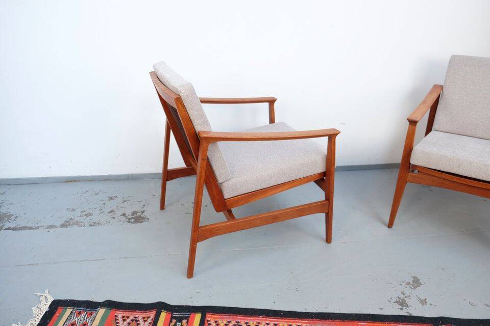 Vintage Thonet teak armchair, retro 1960s–70s style.