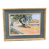 Framed painting, painting, southern farmhouse, Ismael sign, painting on framed canvas cardboard, vintage