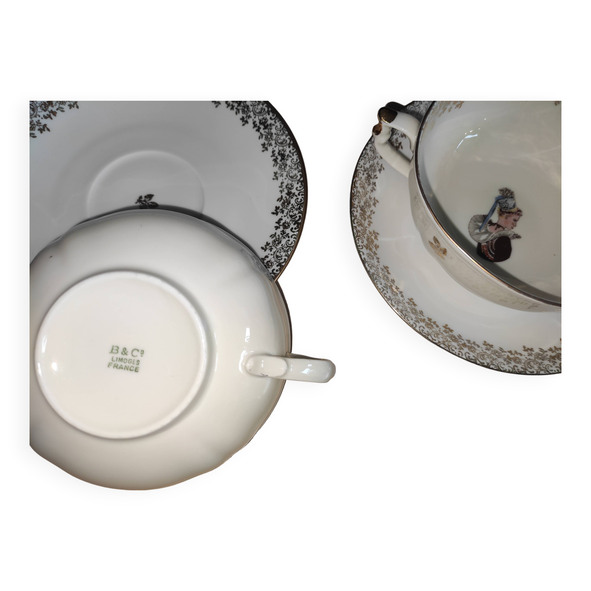Bernardaud Limoges porcelain cups and saucers