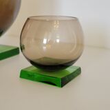 Carafe et 2 verres en verre vert et marron modèle original