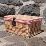 Wicker basket with gingham fabric