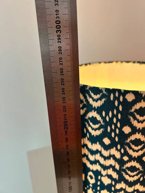 Lamp shade 20 x 22 cm made of ikat fabric in petrol/beige.