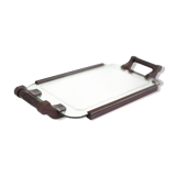 Plateau vintage, plateau de service, plateau décoratif en bois avec anses, plateau miroir biseauté