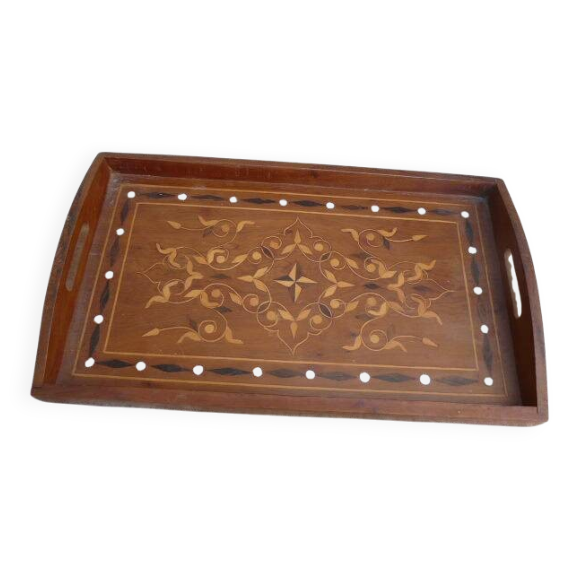 Ancien plateau de service marqueterie bois & nacre vintage