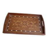 Vintage wooden and mother-of-pearl marquetry serving tray