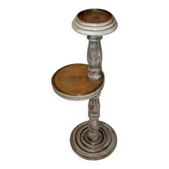 Wooden side table plant holder ivory patina ashtray rotating tray