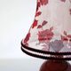 Recycled vintage lamp — burgundy ceramic base, floral voile shade
