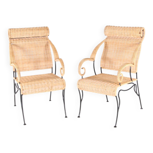 Paire de fauteuils en - osier