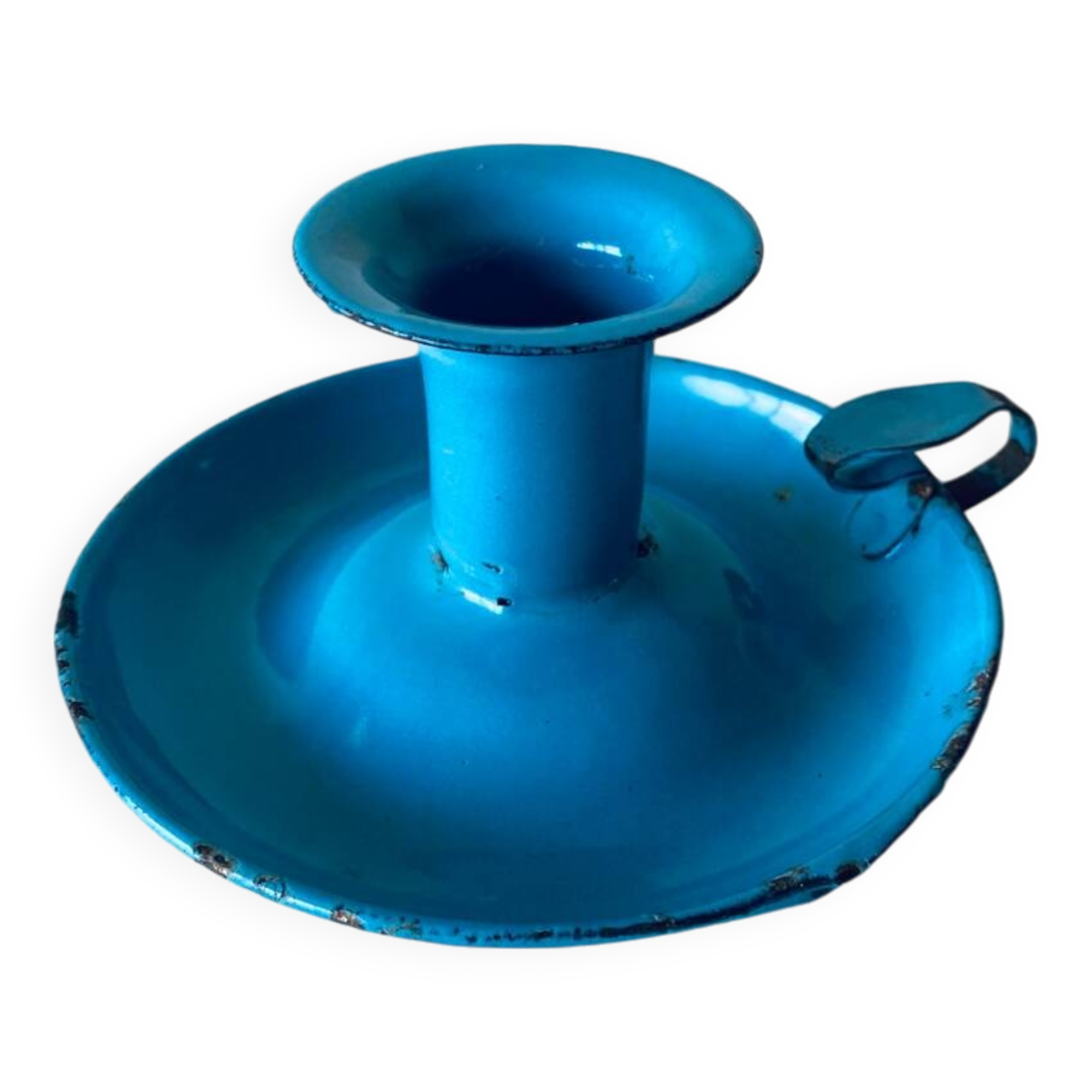 Antique enamelled metal candle holder