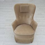 1960s, Danish armchair in green/brown furniture velour, original condition.