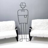 Canapé 2 places vintage en fausse fourrure blanche et structure en bois noir, Italie