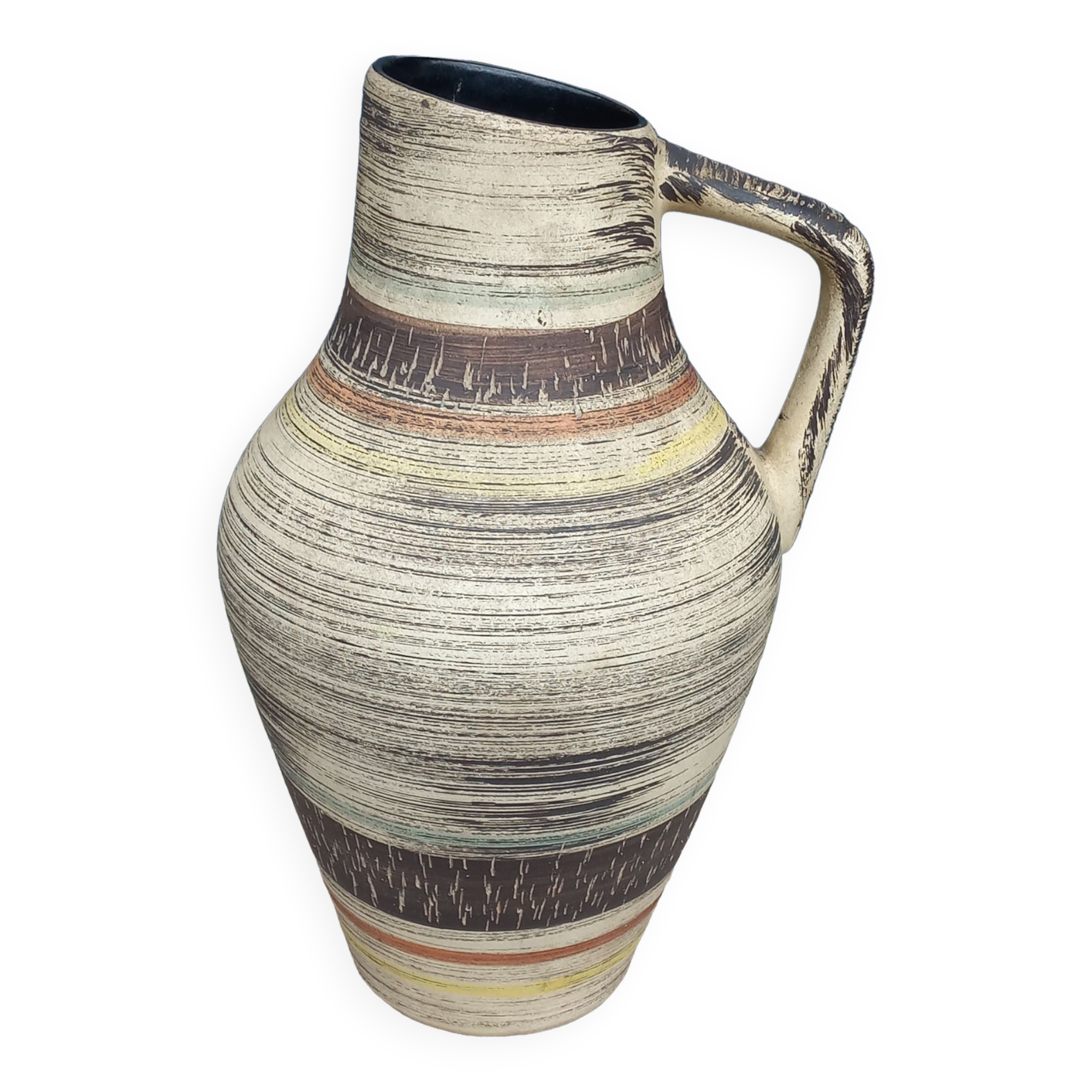 Vase cruche en céramique des années 60 multicolore et sacrifiée