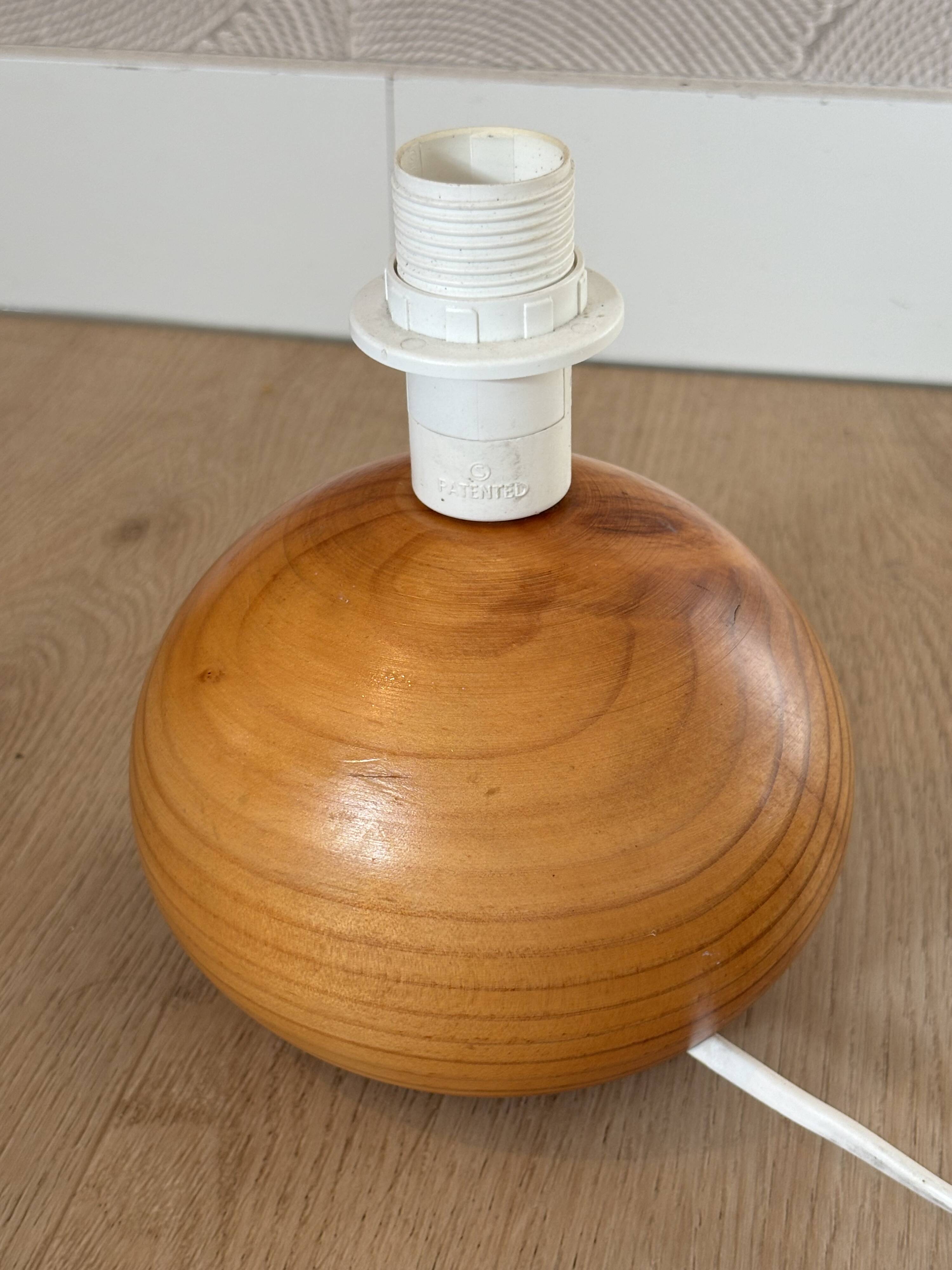 vintage wooden ball lamp small model with fabric shade 80's design