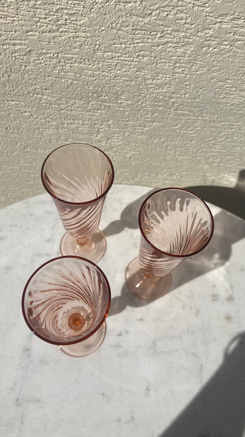 Set of 3 pink Champagne flutes Rosaline 1970