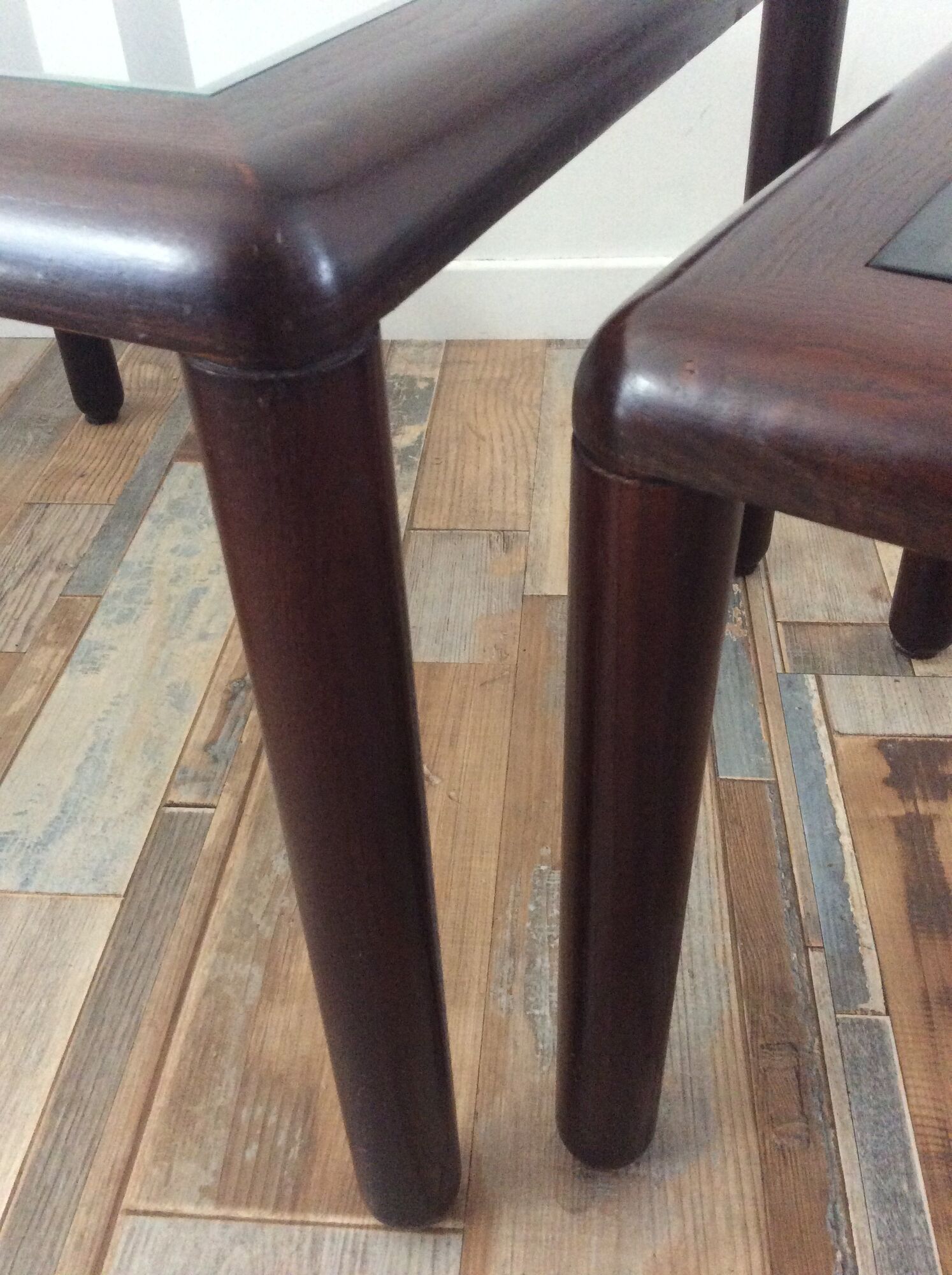 Series of 3 wooden and glass tables from the 70s