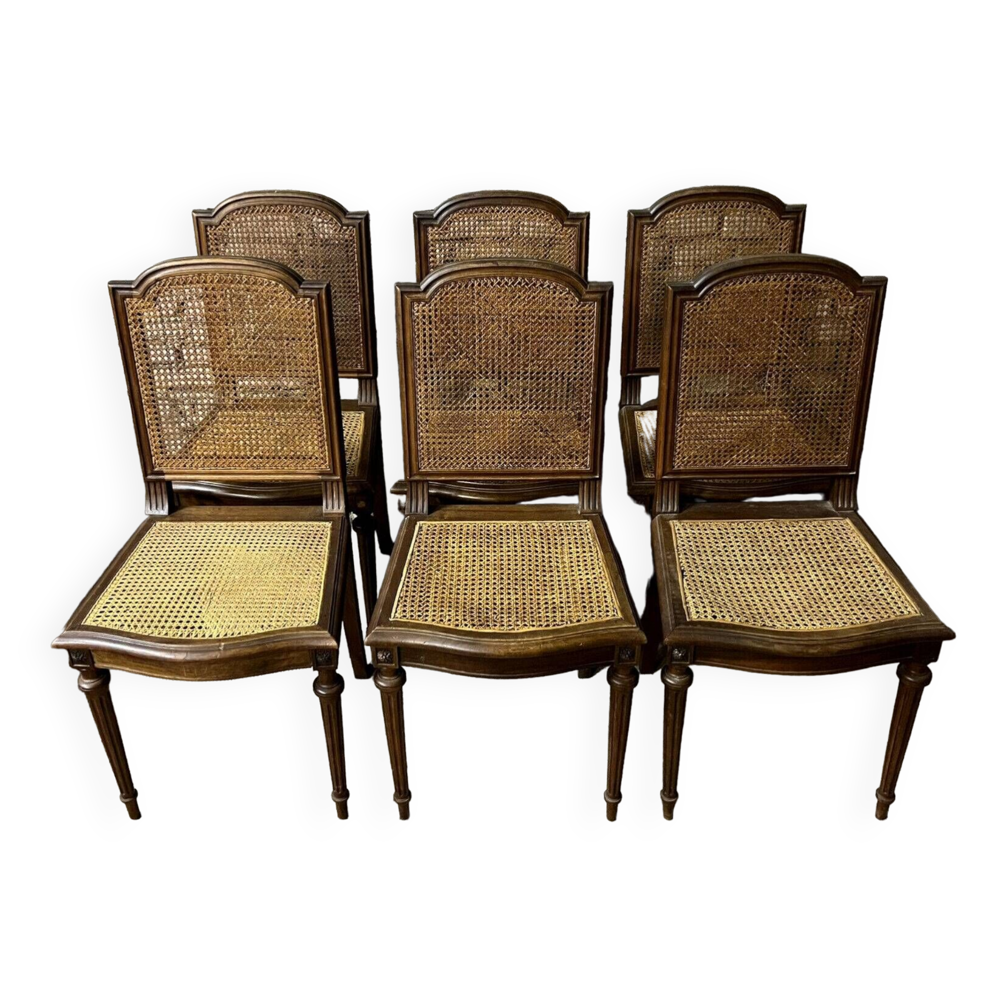 Series of 6 Louis XVI style chairs in walnut circa 1880