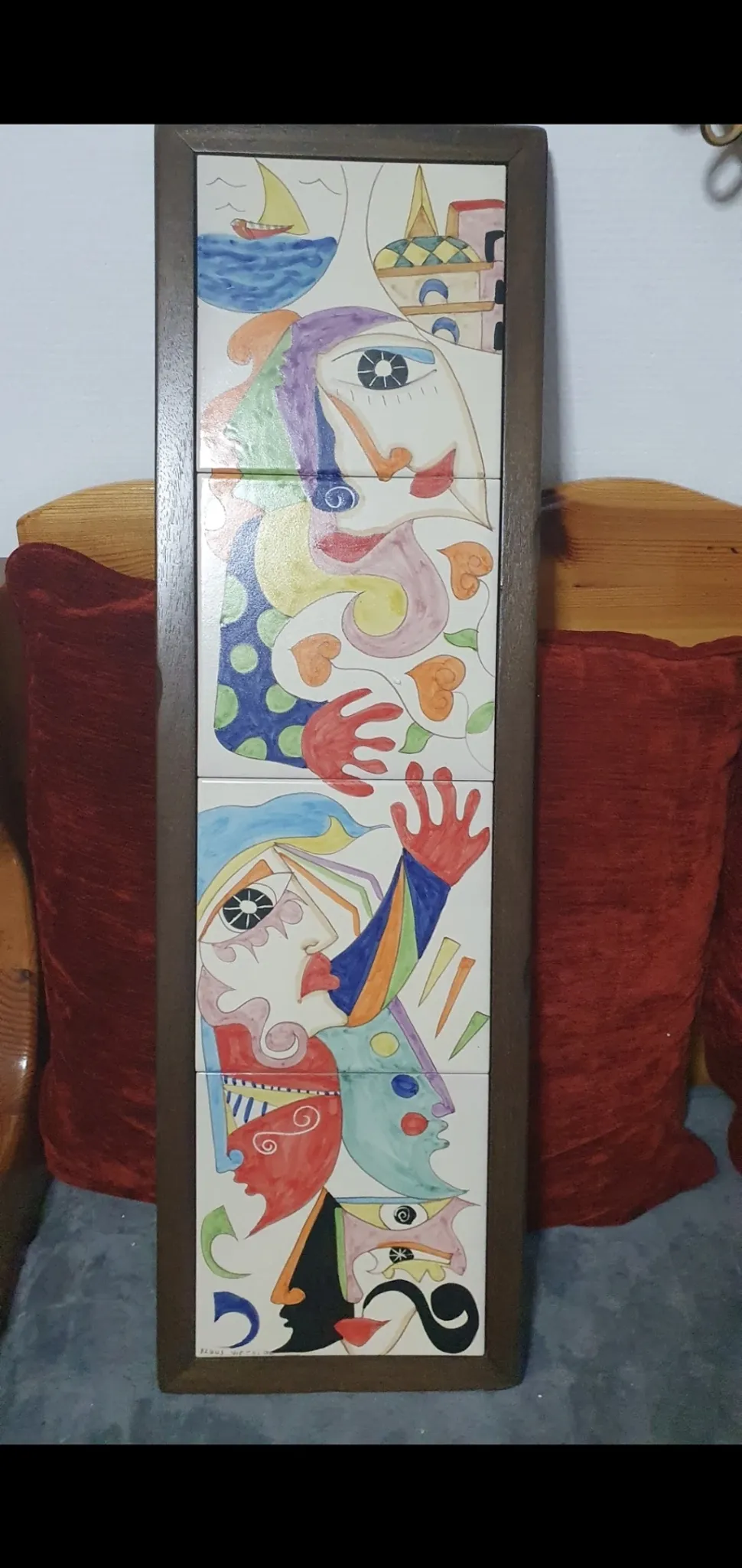 Large cubist ceramic wall panel by Klaus - Vietri sul Mare