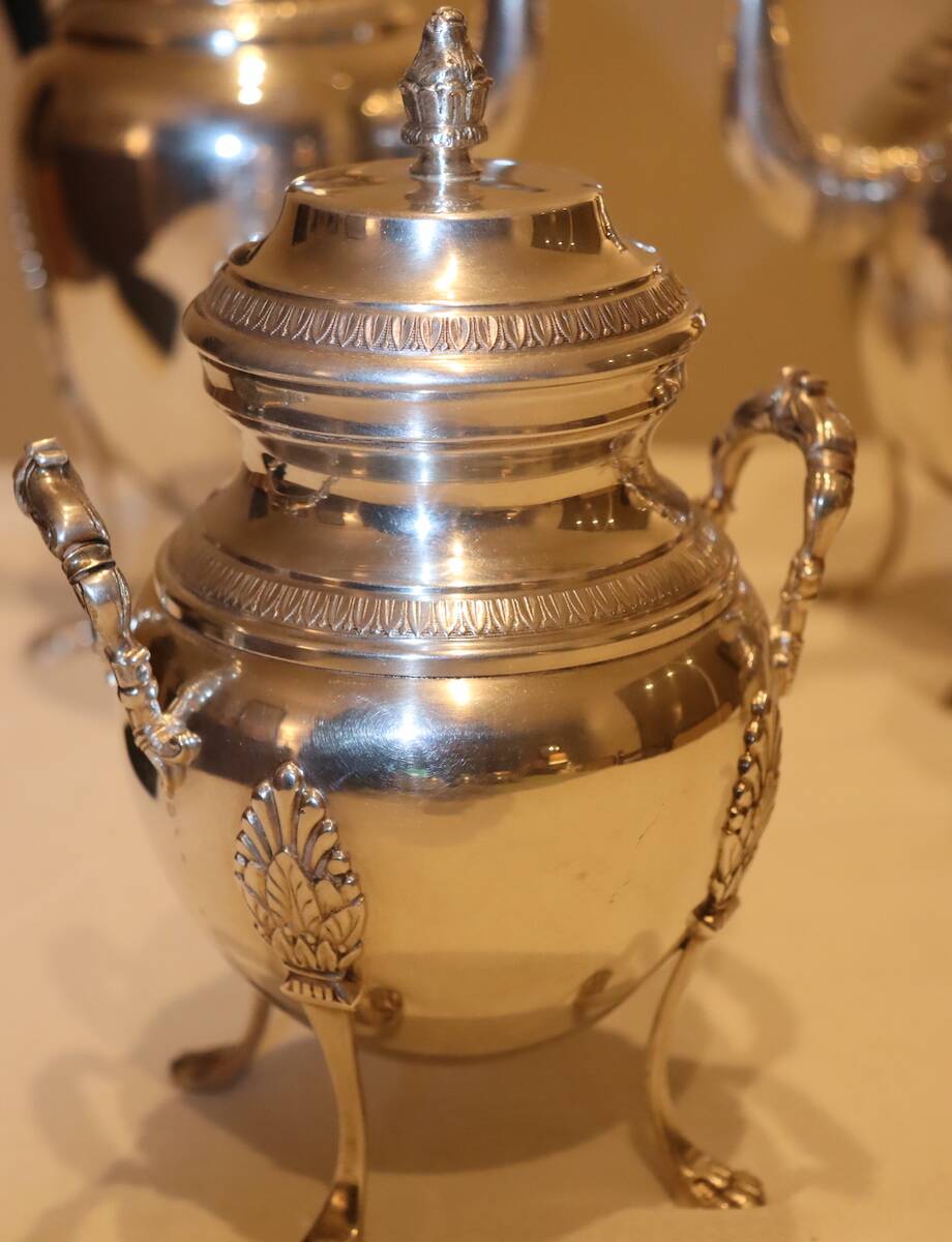 Silver-plated metal tea and coffee service in Empire style.