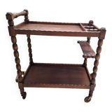 Desserte, table à roulettes, table d'appoint en bois massif teint coloris marron france 1960