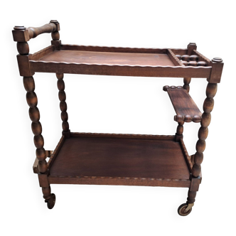 Desserte, table à roulettes, table d'appoint en bois massif teint coloris marron france 1960
