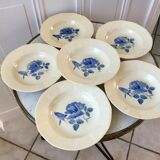6 hollow plates Digoin Sarreguemines blue flowers 30s