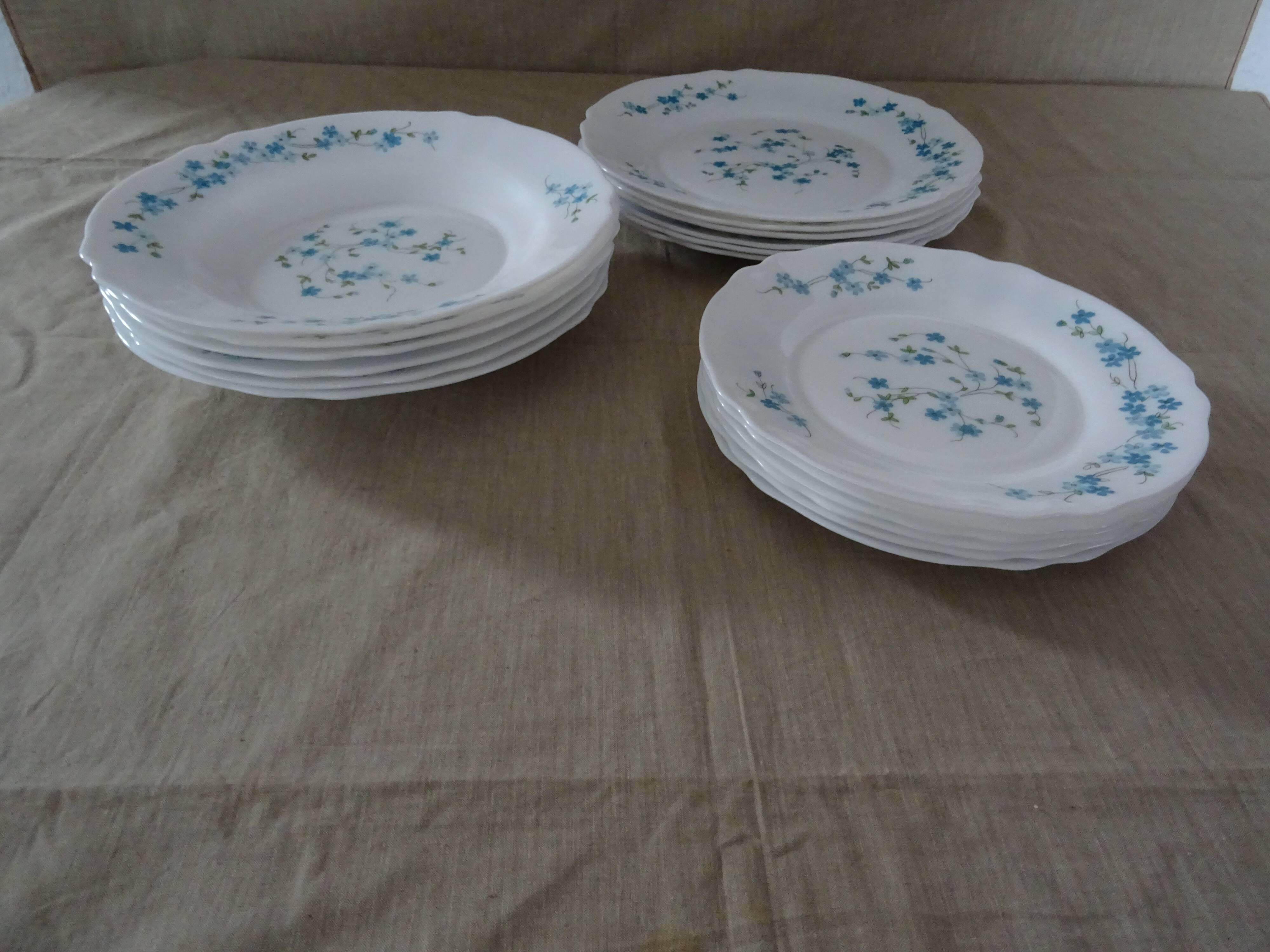 18 Blue Flower Plates VERONICA Arcopal Vintage Lot EB