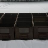 Set of 5 metallic gray industrial drawer lockers from the 60s