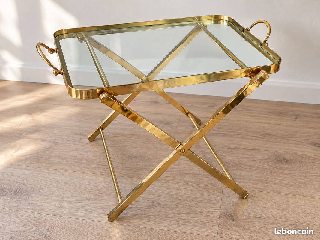 Vintage side table in gilded brass and glass – 1960s/70s