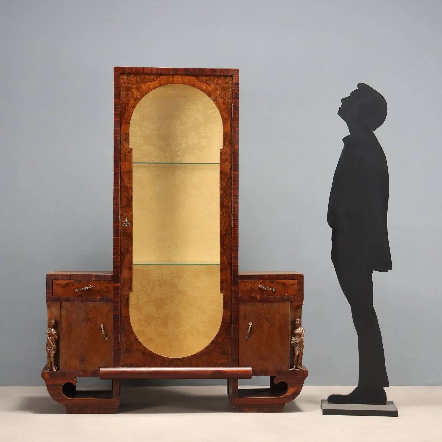 Vintage display cabinet in burl veneer, design, Italy, 1920s-1930s