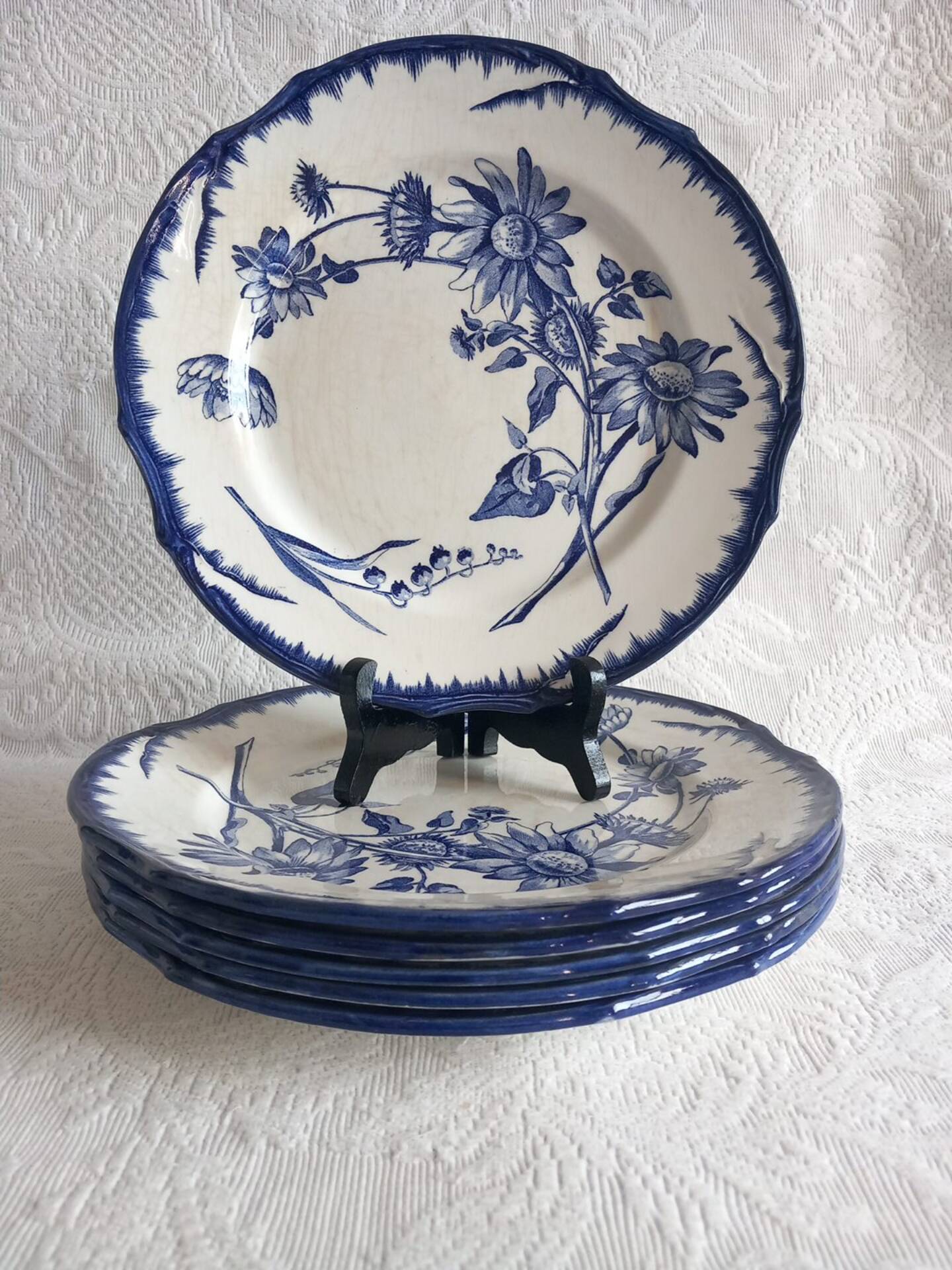 6 antique plates Creil & Montereau Sunflower model – 19th century