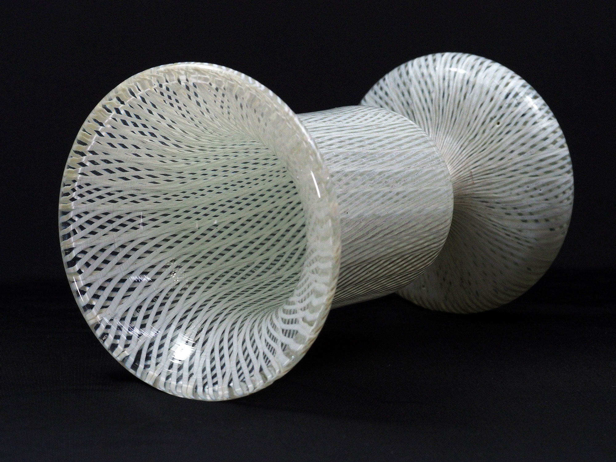 Vase Art Deco Murano Double Latticino Glass-1930s