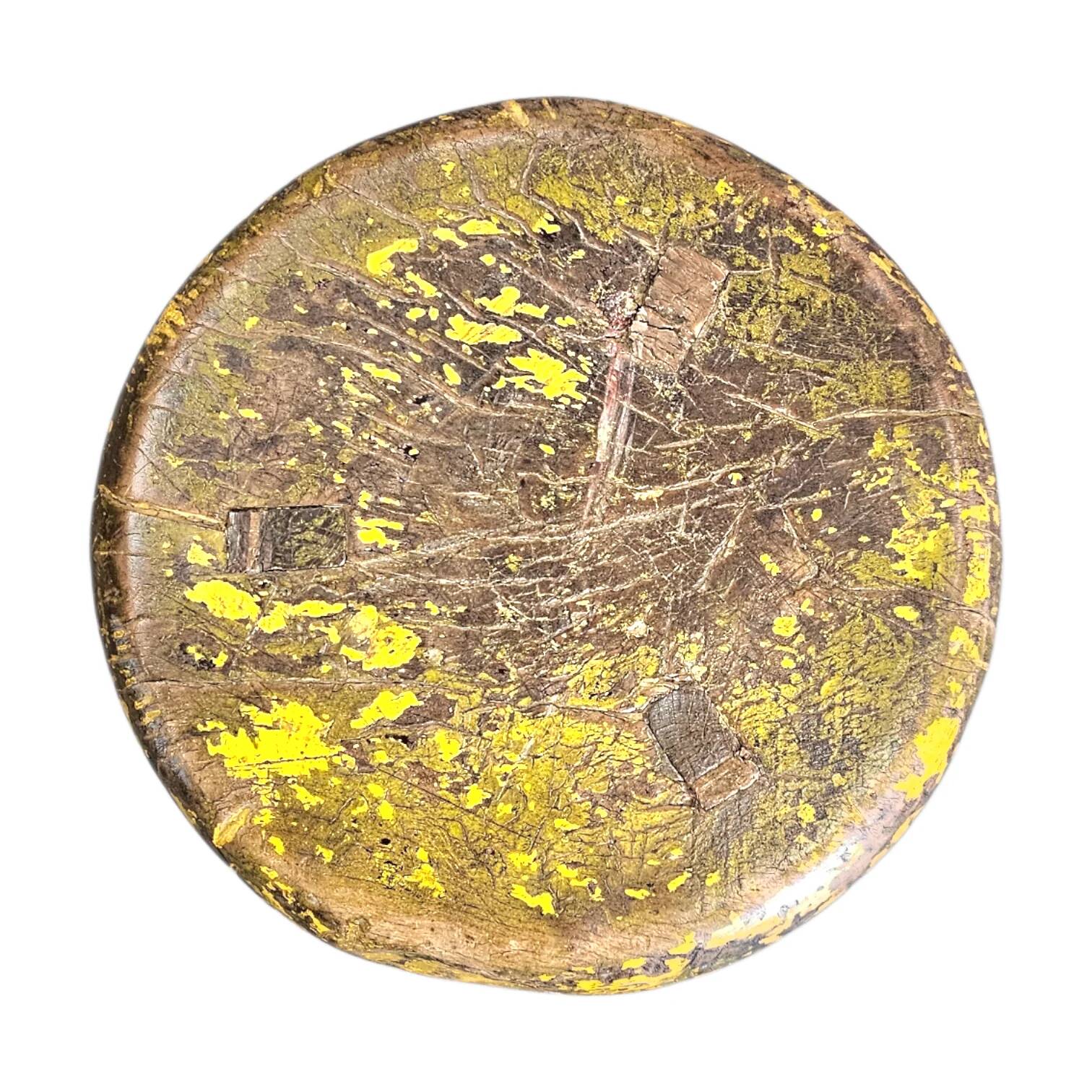 Primitive wooden tripod stool / height 52 cm