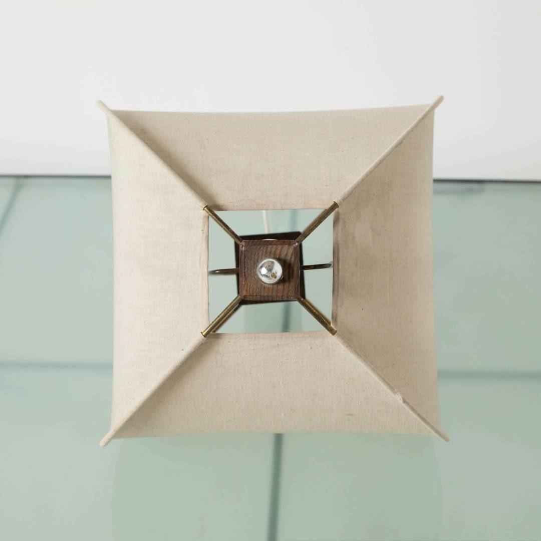 Postmodern table lamp in wood and canvas, Poland, 1980s